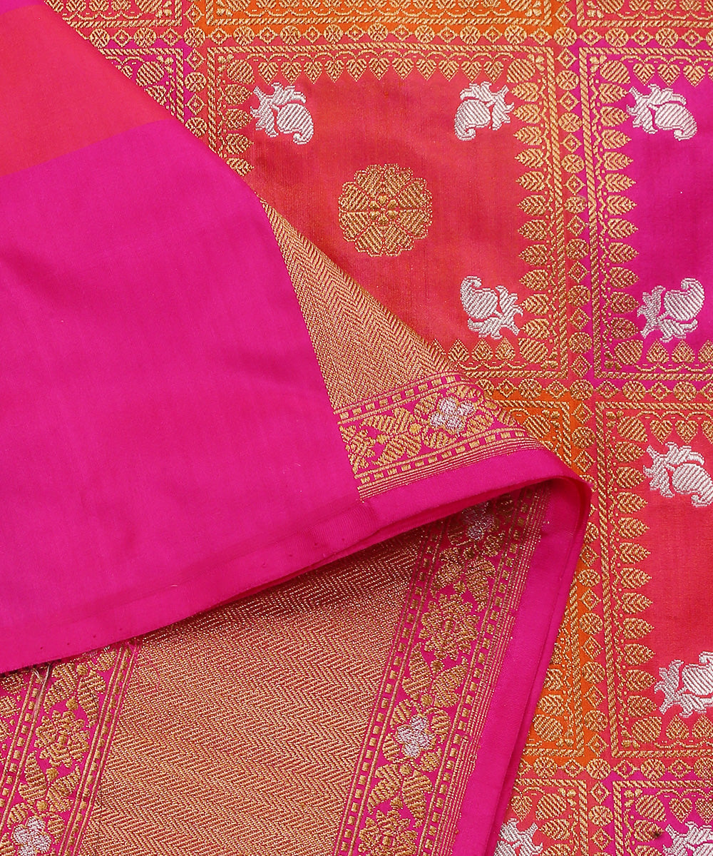 Handloom_Orange_And_Pink_Pure_Katan_Silk_Chowkdi_Rangkaat_Banarasi_Dupatta_WeaverStory_04