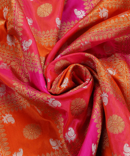 Handloom_Orange_And_Pink_Pure_Katan_Silk_Chowkdi_Rangkaat_Banarasi_Dupatta_WeaverStory_05
