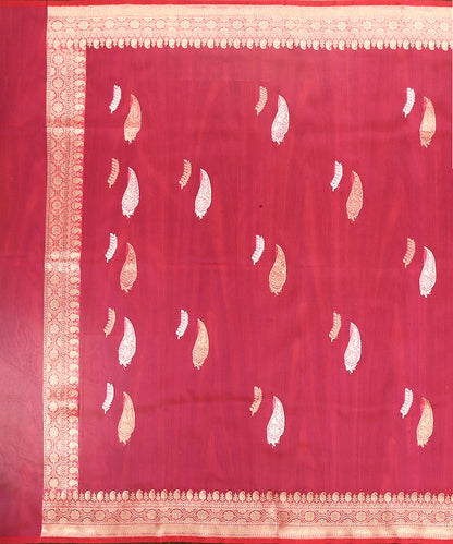 Hot_Pink_Handloom_Pure_Kora_Silk_Banarasi_Dupatta_With_Zari_Booti_WeaverStory_02