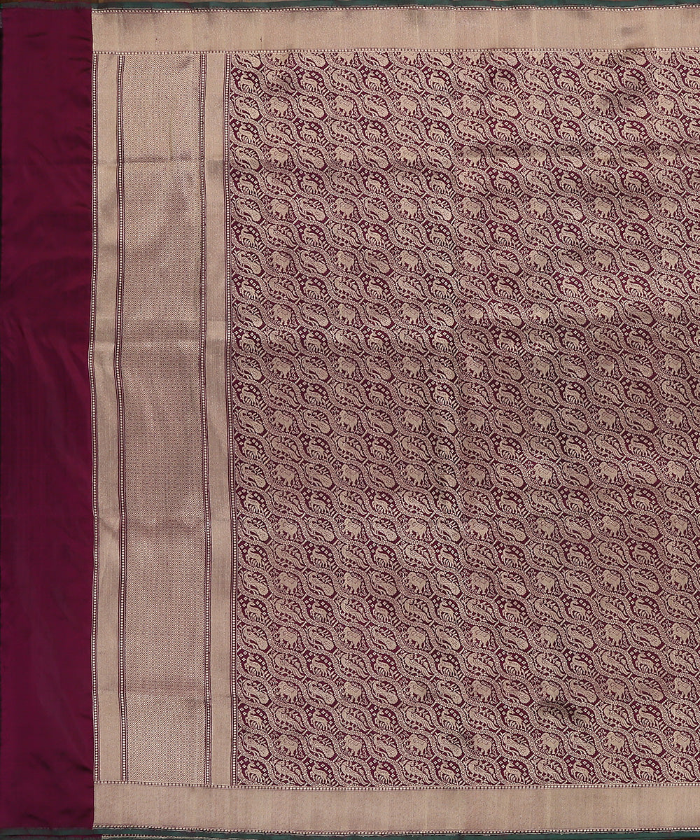 Handloom_Purple_Pure_Katan_Silk_Brocade_Shikargah_Banarasi_Dupatta_With_Green_Selvedge_WeaverStory_02