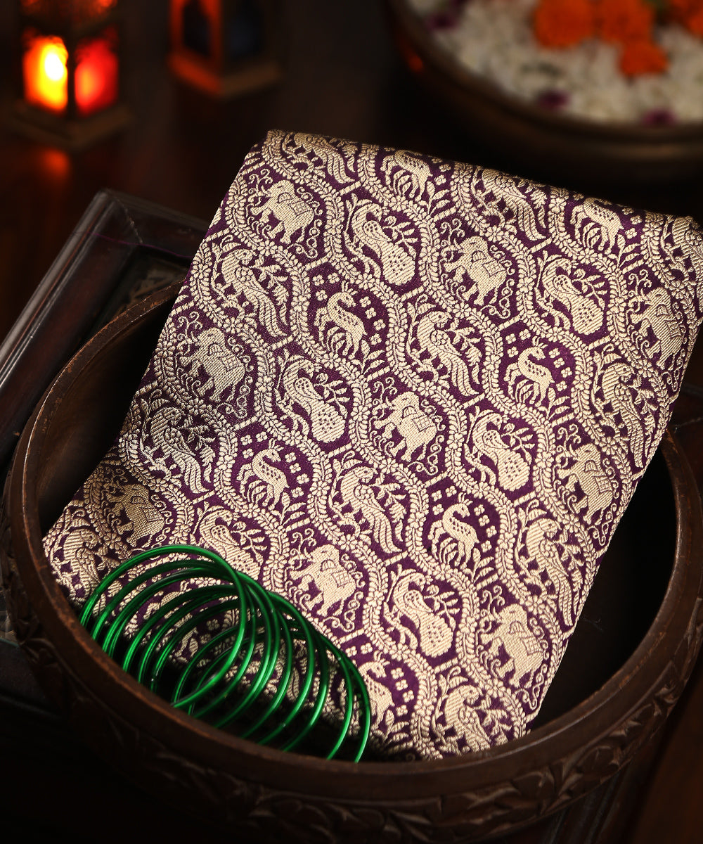 Purple_Handloom_Pure_Katan_Silk_Brocade_Shikargah_Banarasi_Dupatta_WeaverStory_01