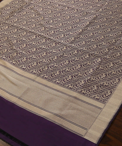 Dark_Purple_Handloom_Pure_Katan_Silk_Shikargah_Banarasi_Dupatta_With_Diagonal_Bel_WeaverStory_03