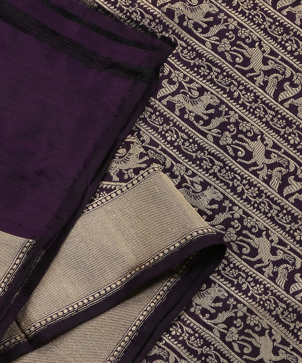 Dark_Purple_Handloom_Pure_Katan_Silk_Shikargah_Banarasi_Dupatta_With_Diagonal_Bel_WeaverStory_04