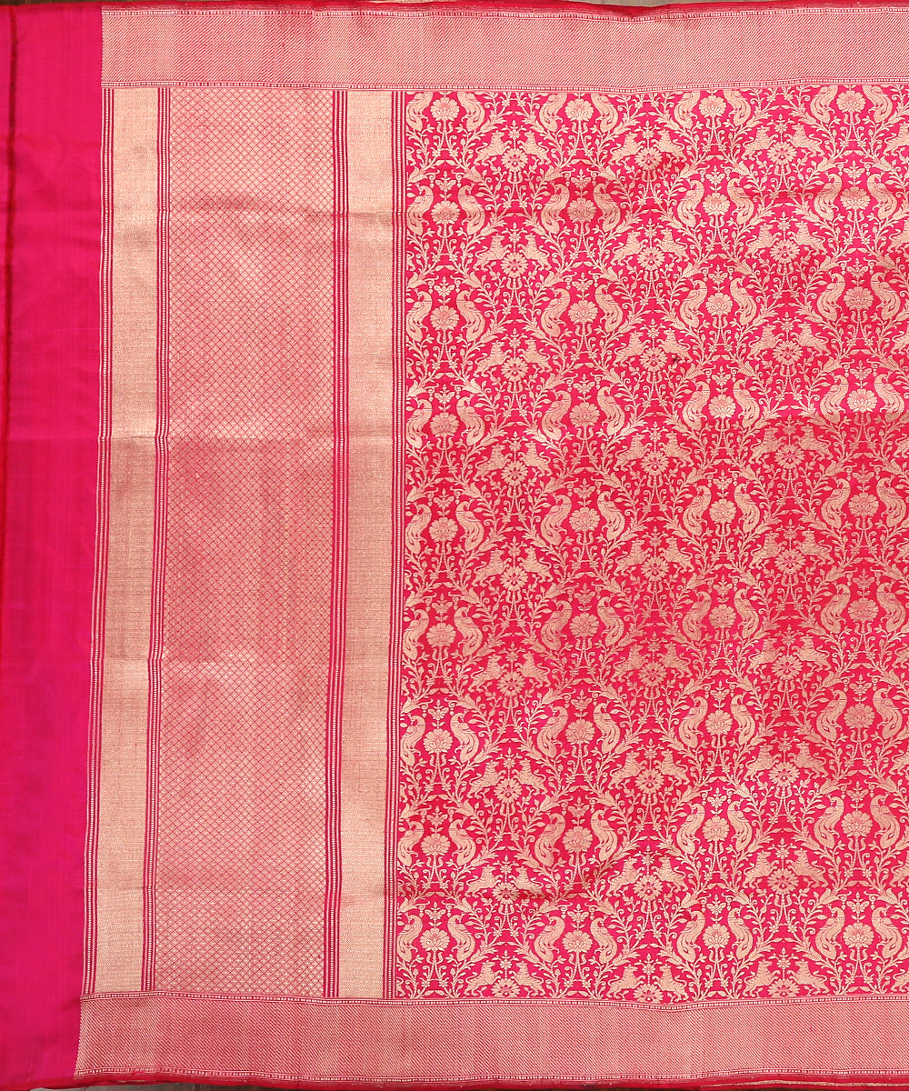 Handloom_Rani_Pink_Pure_Katan_Silk_Shikargah_Banarasi_Dupatta_WeaverStory_02