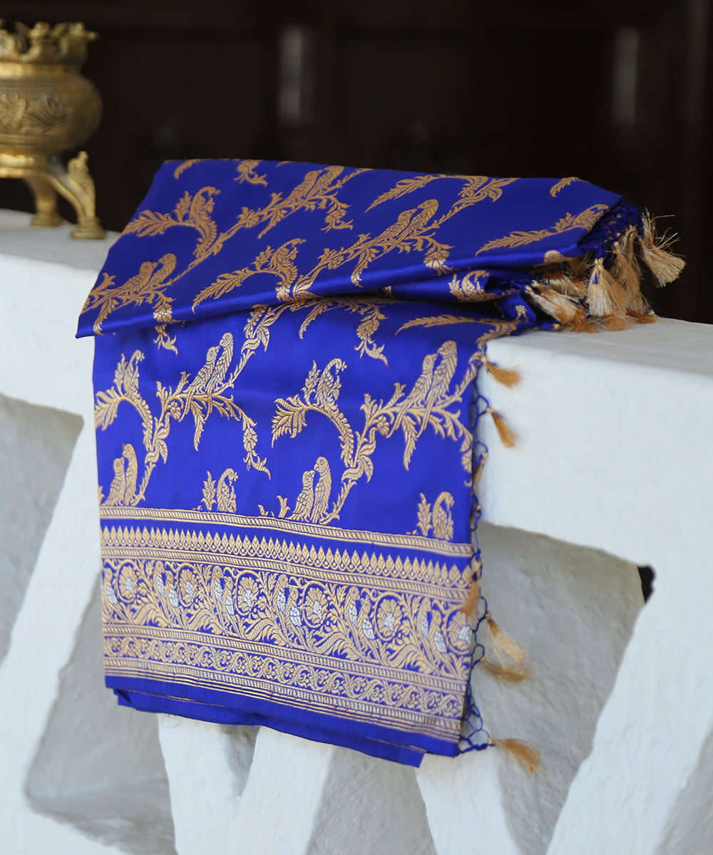 Handloom_Blue_Pure_Katan_Silk_Banarasi_Dupatta_With_Jaal_WeaverStory_01