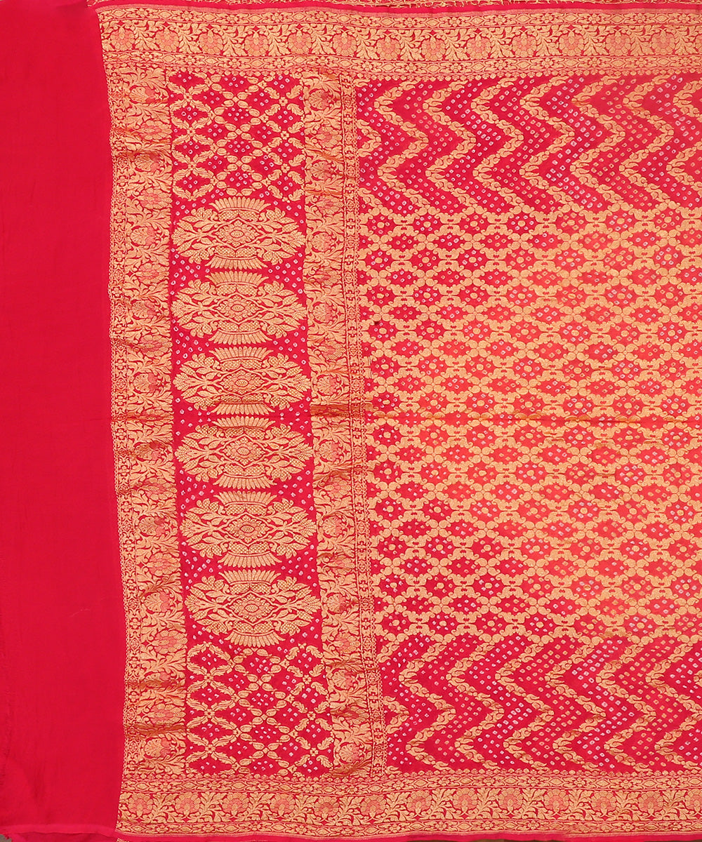 Coral_Peach_And_Pink_Ombre_Dyed_Handloom_Pure_Georgette_Banarasi_Bandhej_Dupatta_WeaverStory_02