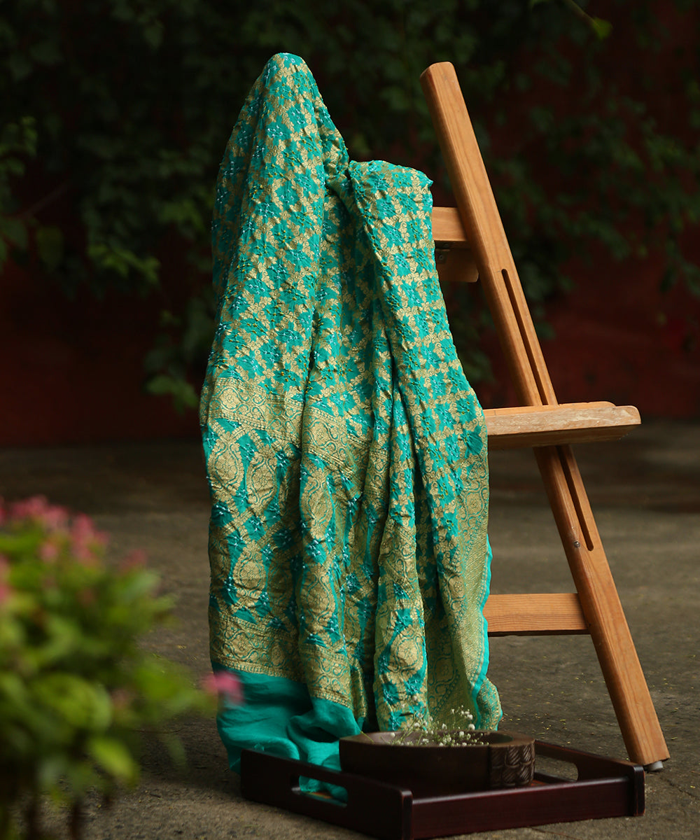 Sea_Green_Handloom_Pure_Georgette_Banarasi_Bandhej_Dupatta_WeaverStory_01