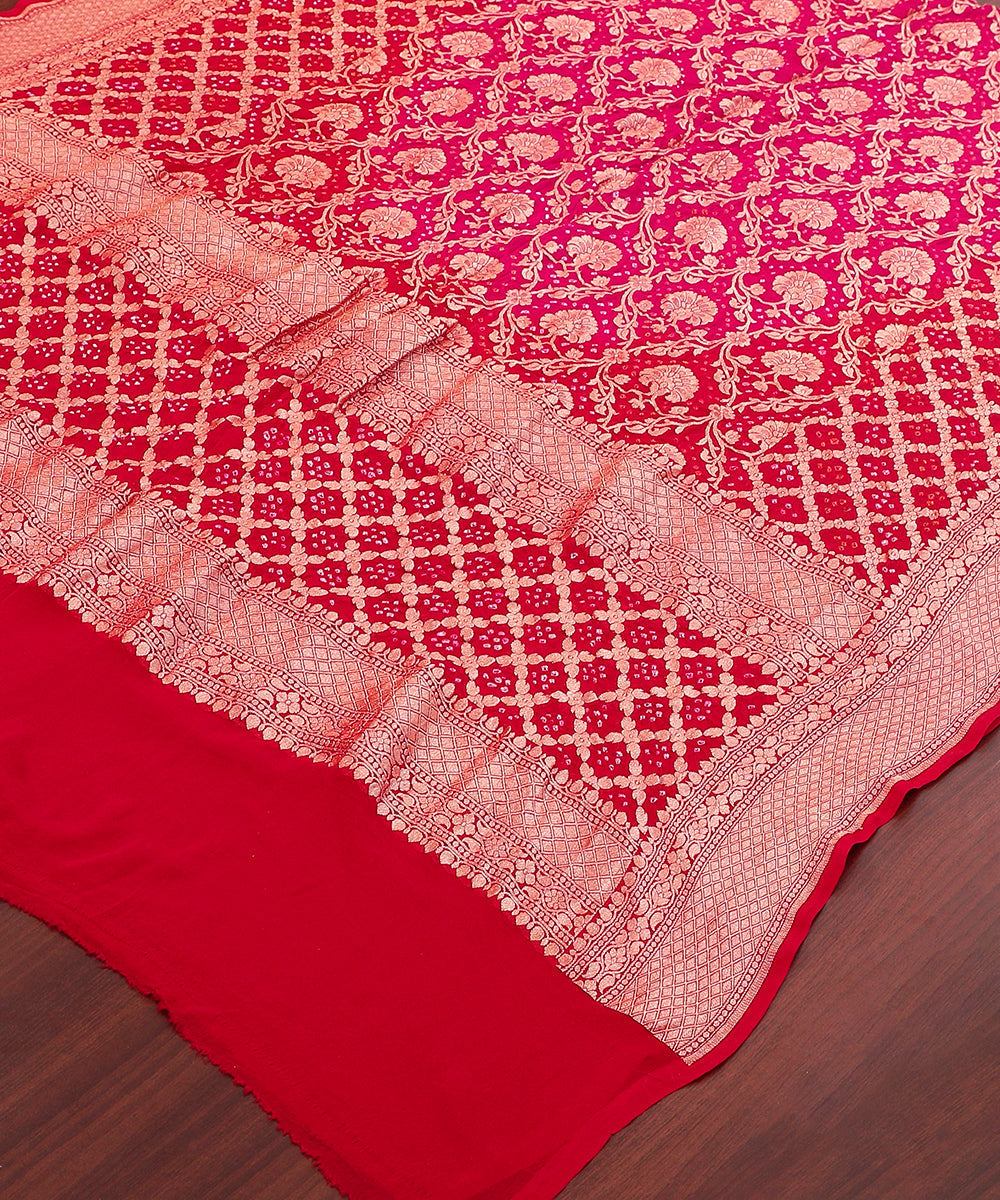 Red_And_Pink_Handloom_Ombre_Dyed_Pure_Georgette_Banarasi_Bandhej_Dupatta_WeaverStory_03