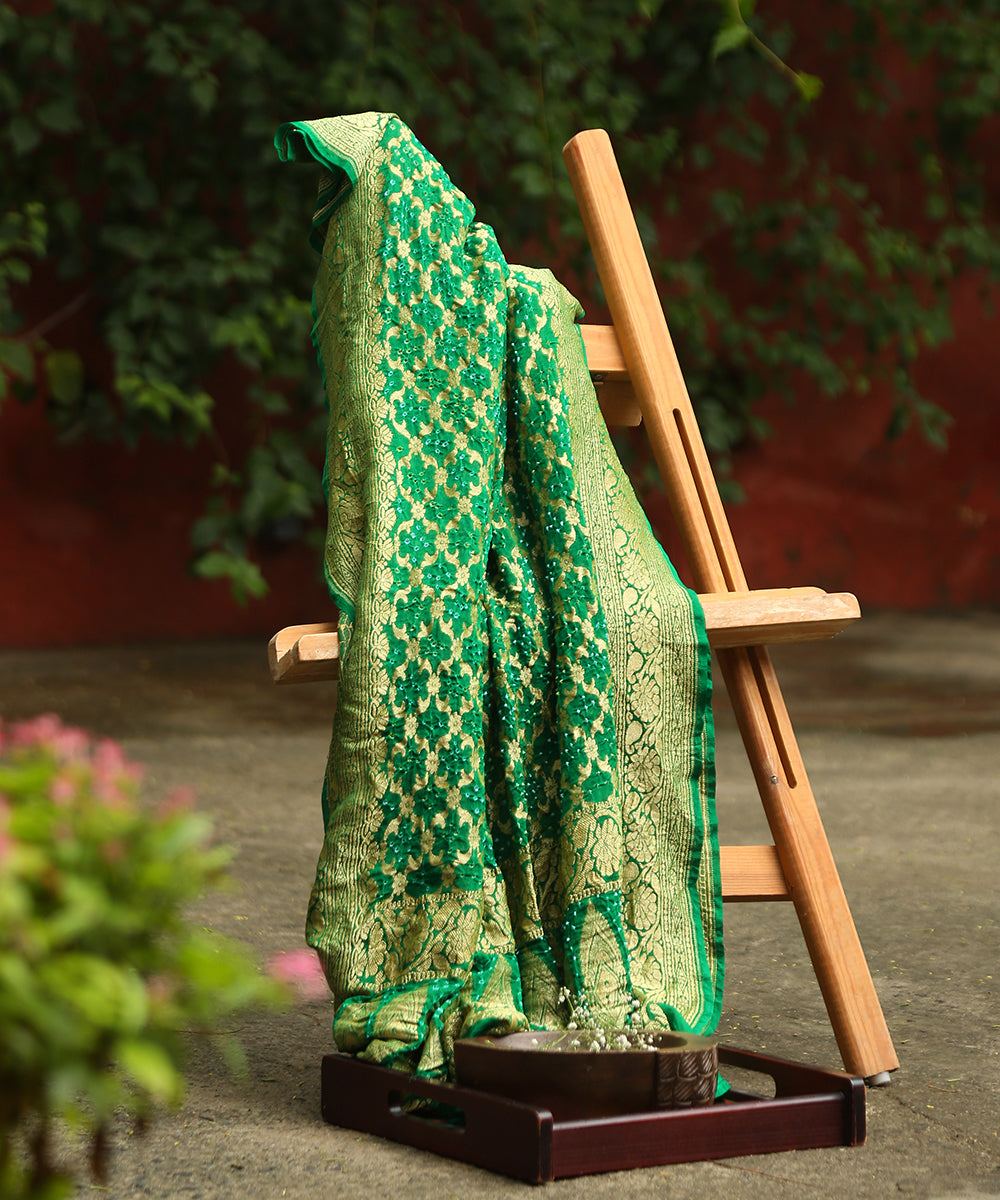 Green_Handloom_Pure_Georgette_Banarasi_Bandhej_Dupatta_WeaverStory_01