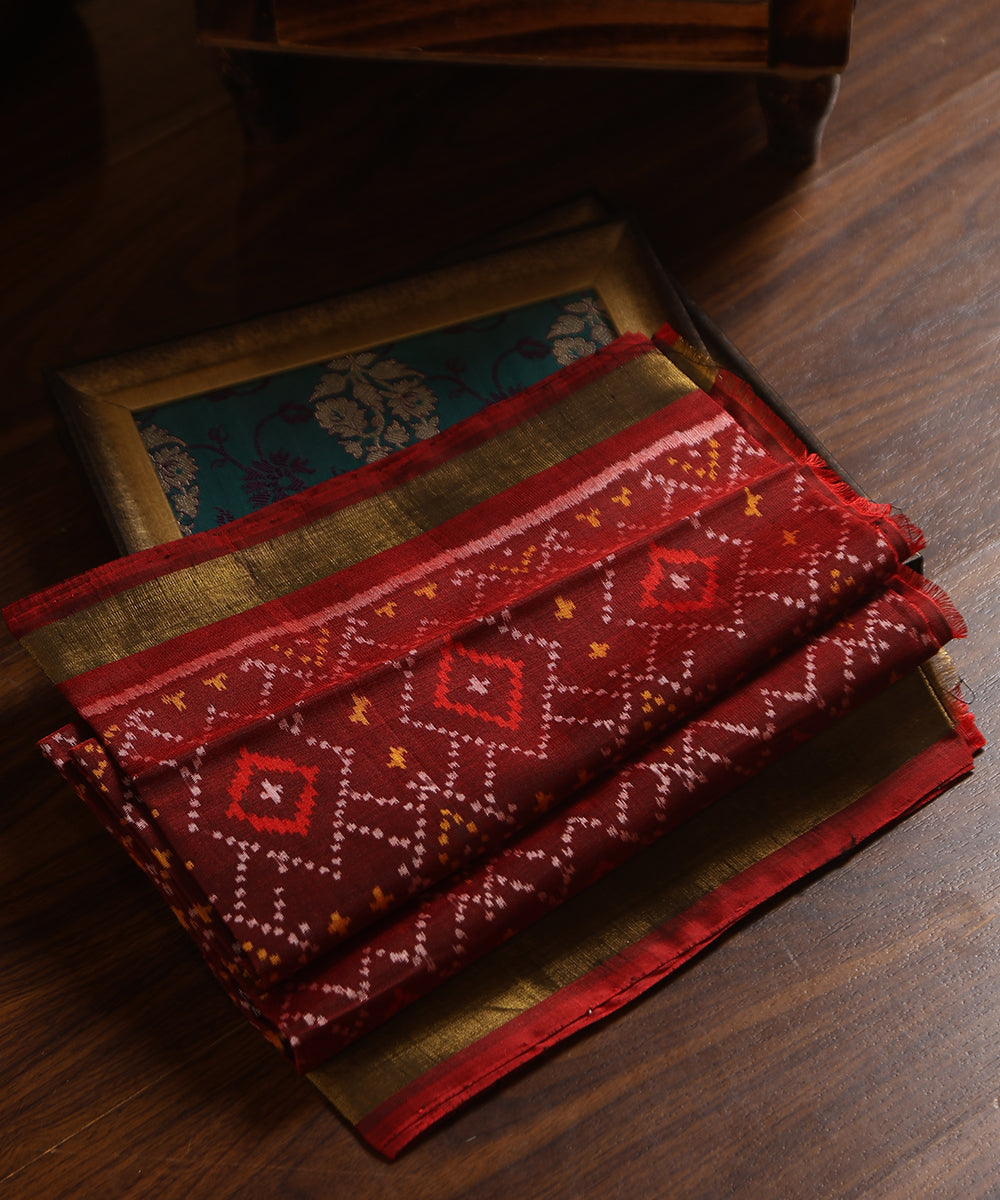 Maroon_Handloom_Pure_Mulberry_Silk_Ikat_Patola_Dupatta_With_Striped_Palla_WeaverStory_01