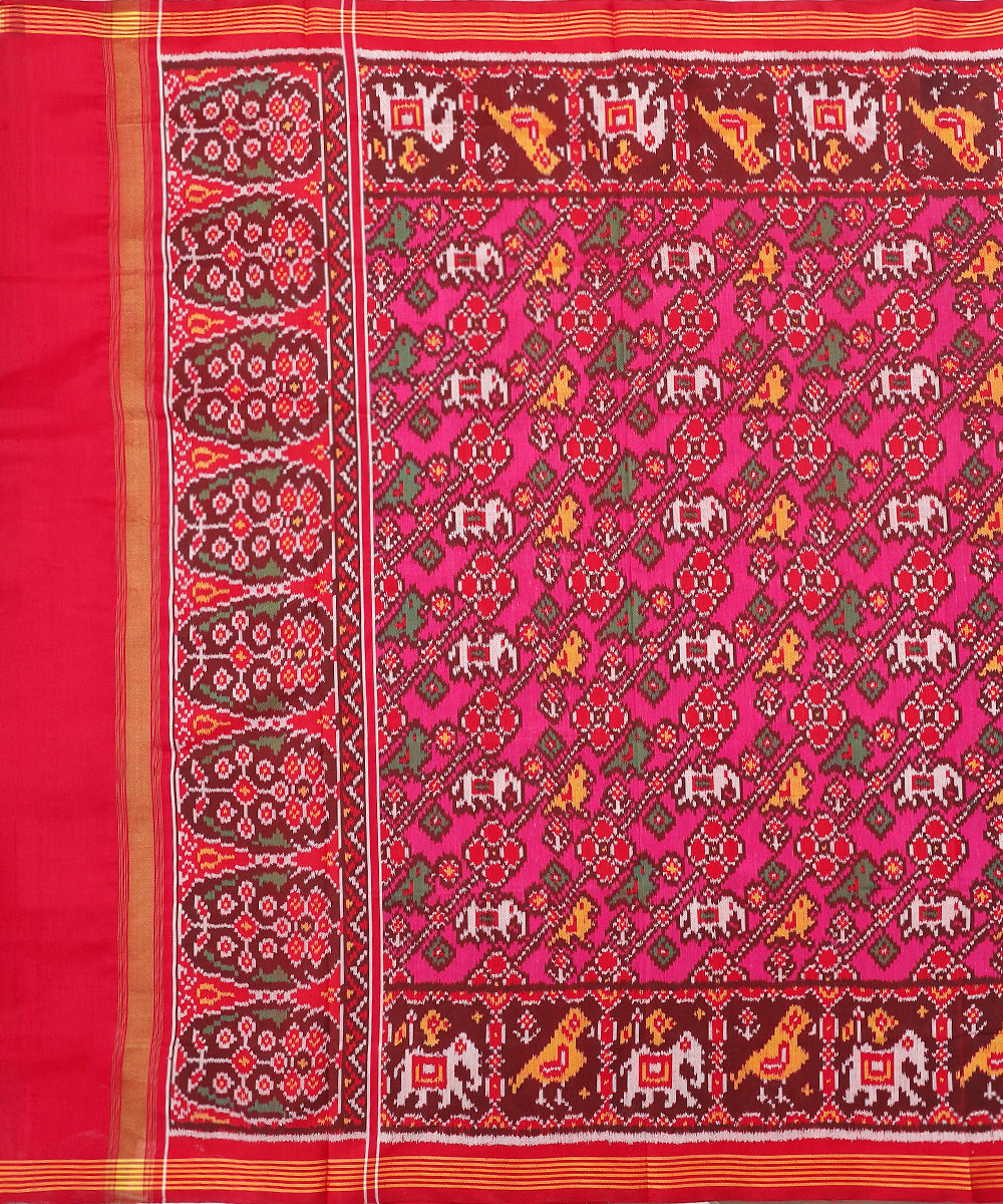 Pink_And_Red_Handloom_8_Ply_Pure_Mulberry_Silk_Ikat_Patola_Dupatta_With_Elephant_Motifs_WeaverStory_02
