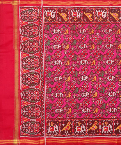 Pink_And_Red_Handloom_8_Ply_Pure_Mulberry_Silk_Ikat_Patola_Dupatta_With_Elephant_Motifs_WeaverStory_02