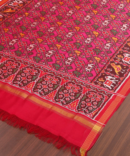 Pink_And_Red_Handloom_8_Ply_Pure_Mulberry_Silk_Ikat_Patola_Dupatta_With_Elephant_Motifs_WeaverStory_03