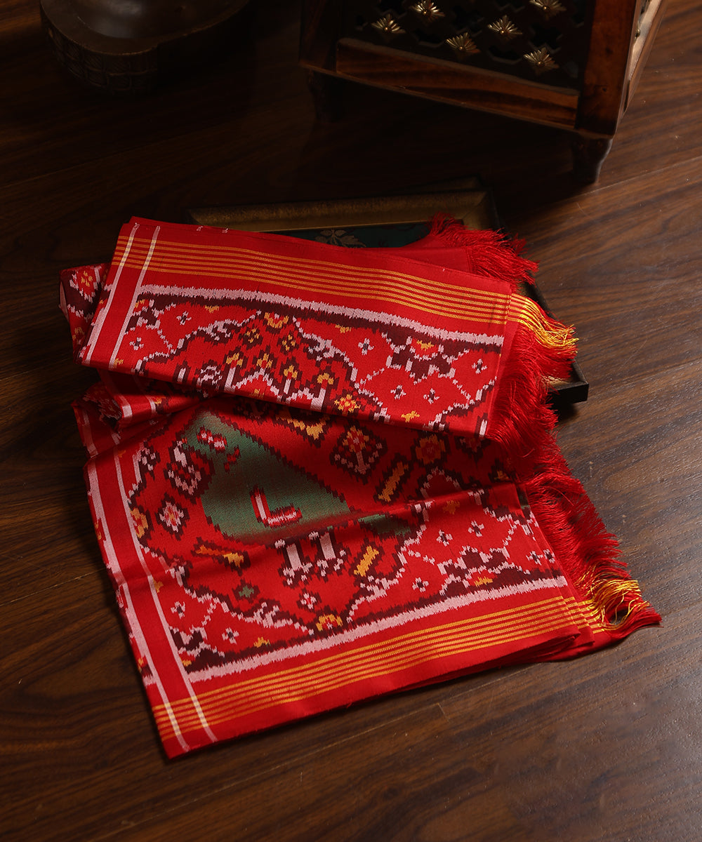 Handloom_Red_8_Ply_Mulberry_Silk_Ikat_Patola_Dupatta_With_Animal_Motifs_WeaverStory_01