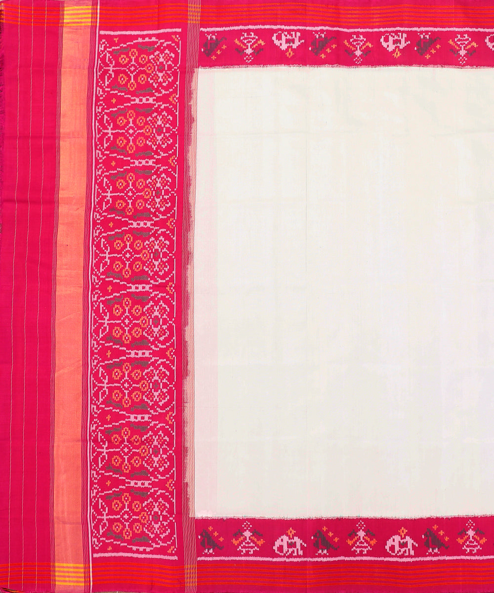 Handloom_Pink_And_White_8_Ply_Pure_Mulberry_Silk_Ikat_Patola_Dupatta_With_Geometric_Border_WeaverStory_02