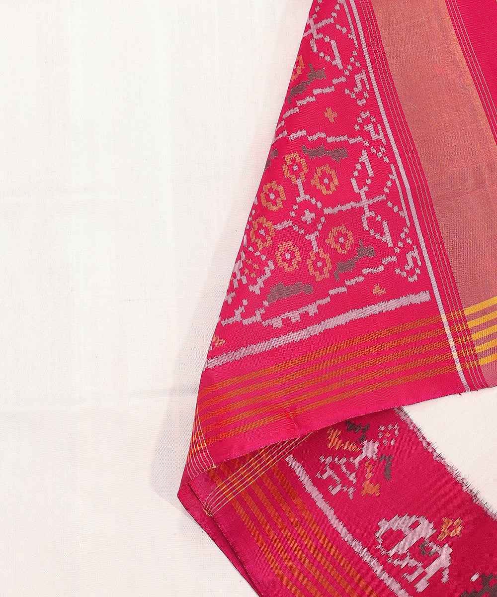 Handloom_Pink_And_White_8_Ply_Pure_Mulberry_Silk_Ikat_Patola_Dupatta_With_Geometric_Border_WeaverStory_04