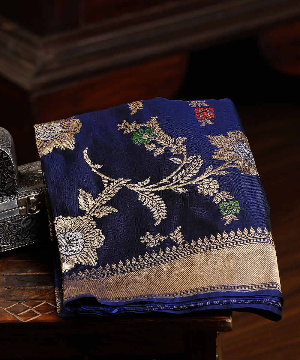 Blue_Handloom_Pure_Katan_Silk_Ektara_Banarasi_Dupatta_With_Meenakari_Jaal_WeaverStory_01