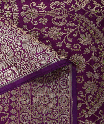 Purple_Handloom_Pure_Katan_Silk_Banarasi_Dupatta_With_Kadhwa_Border_And_Green_Meenakari_WeaverStory_04