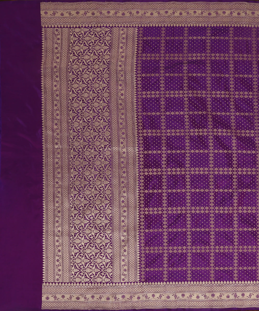 Handloom_Purple_Pure_Katan_Silk_Banarasi_Dupatta_With_All_Over_Zari_Pattern_And_Kadhwa_Border_WeaverStory_02