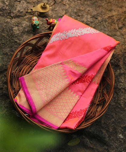 Pink_Handloom_Pure_Katan_Silk_Banarasi_Dupatta_with_Aada_Bel_WeaverStory_01