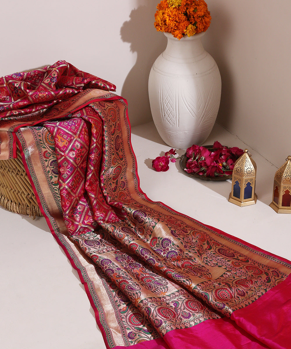 Handloom_Pink_Meenakari_Patola_Dupatta_with_Parrots_on_the_Border_WeaverStory_01