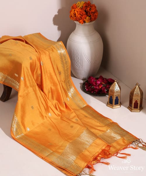 Yellow_Handloom_Banarasi_Raw_Silk_Dupatta_with_Bootidar_Design_WeaverStory_01