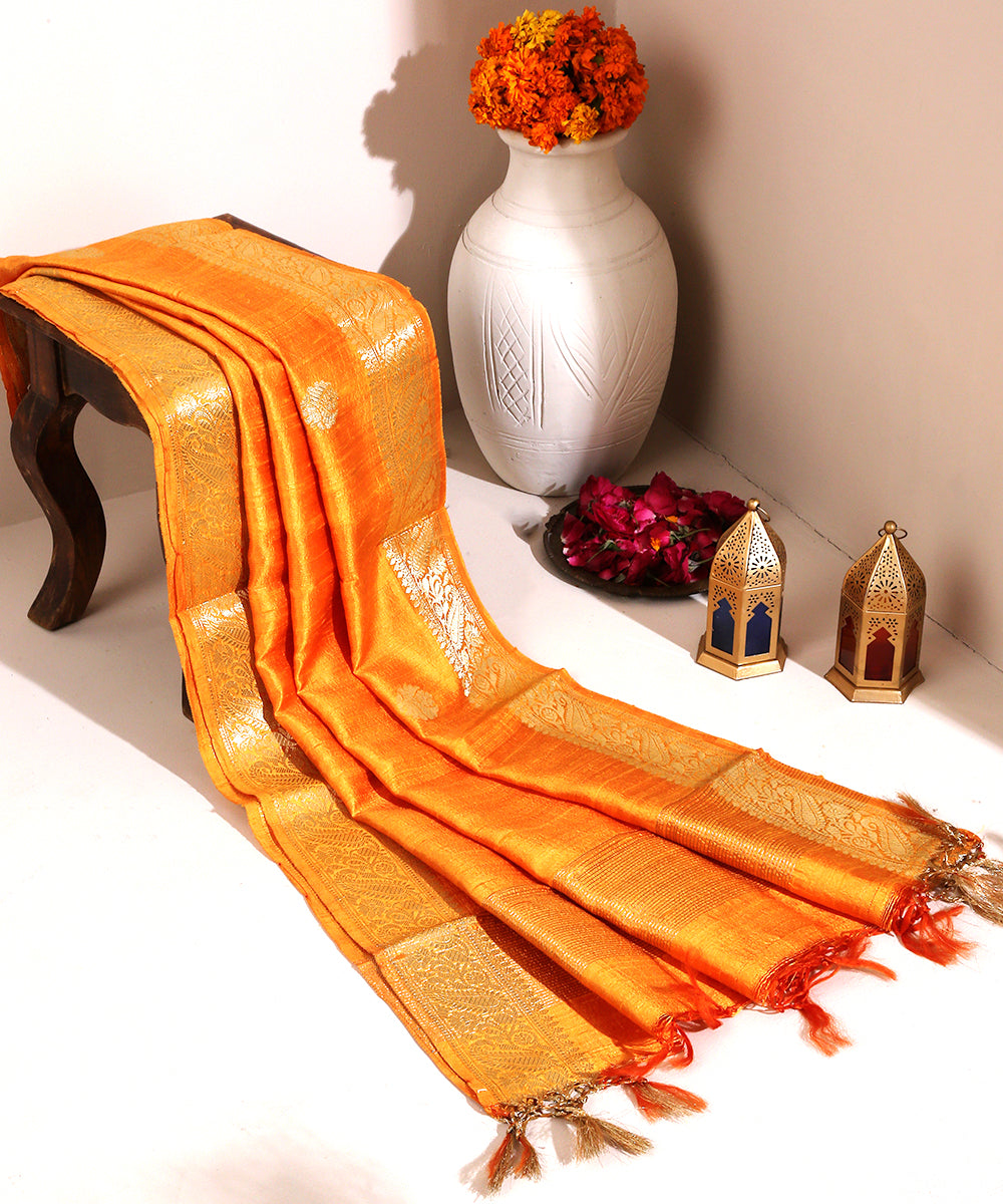 Handloom_Raw_Silk_Orange_Banarasi_Dupatta_with_Bootidar_Design_WeaverStory_01