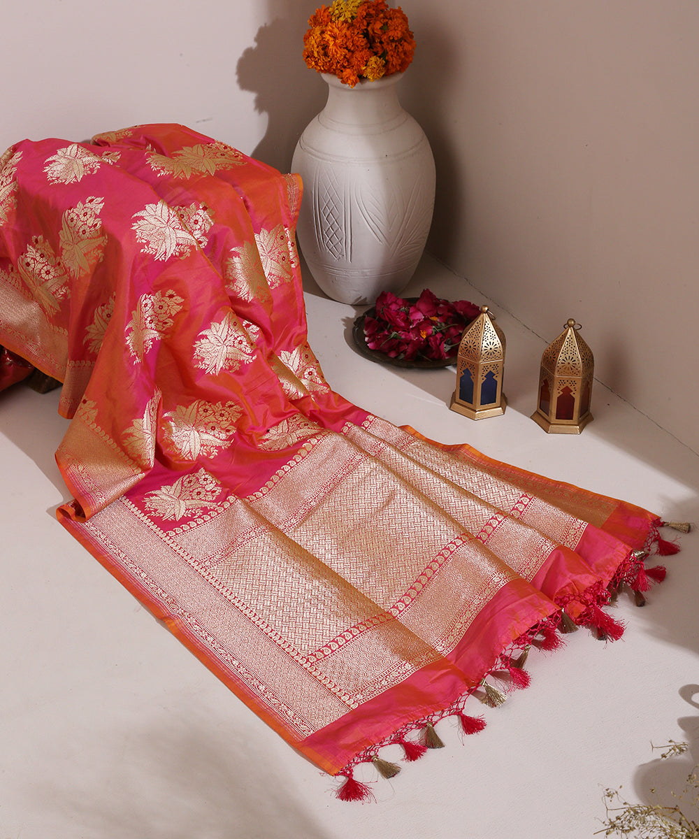 Pink_and_Orange_Dual_Tone_Handloom_Banarasi_Katan_Silk_Dupatta_with_Floral_Bunches_WeaverStory_01