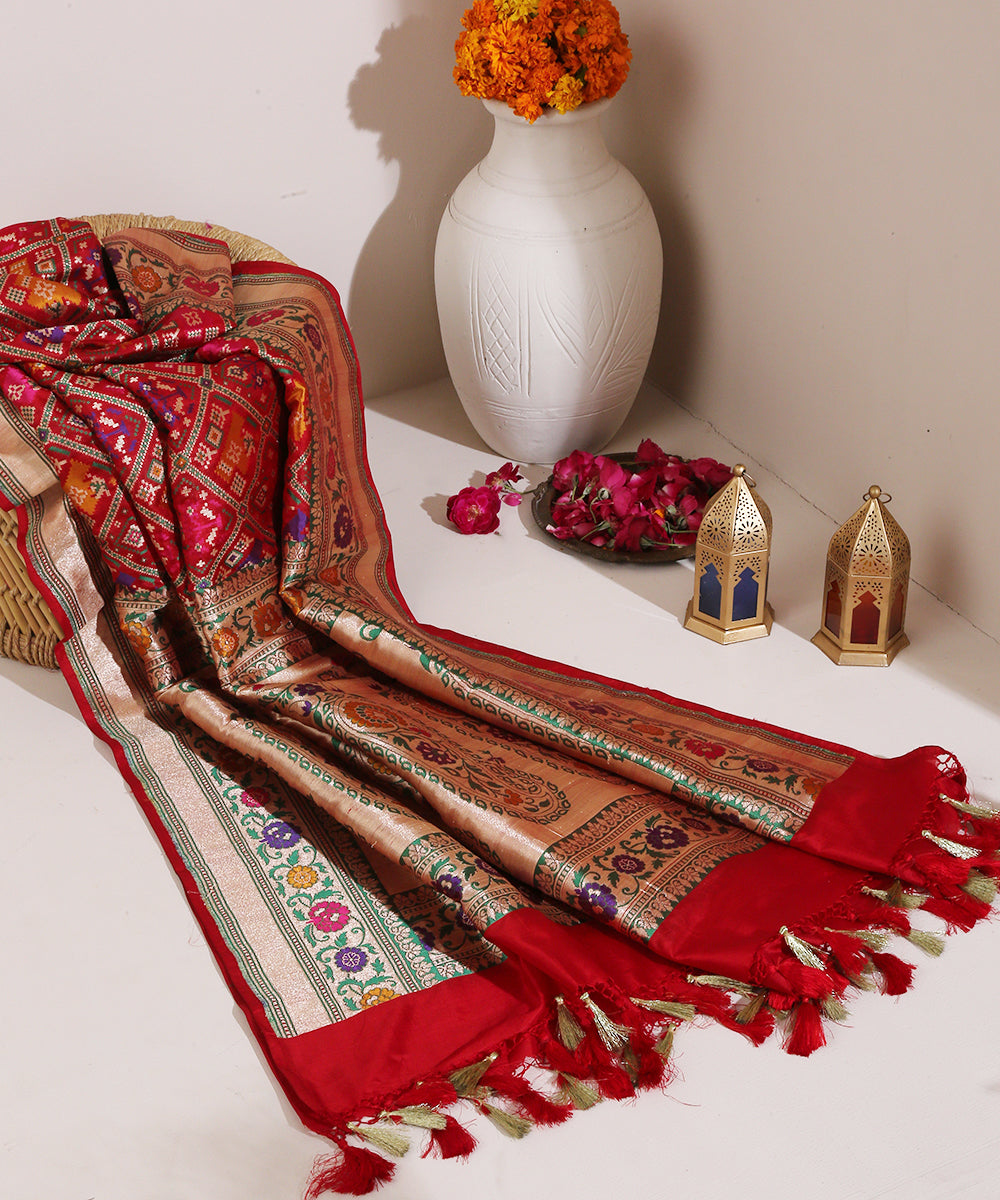 Handloom_Red_Meenakari_Banarasi_Patola_Dupatta_with_Floral_Border_WeaverStory_01