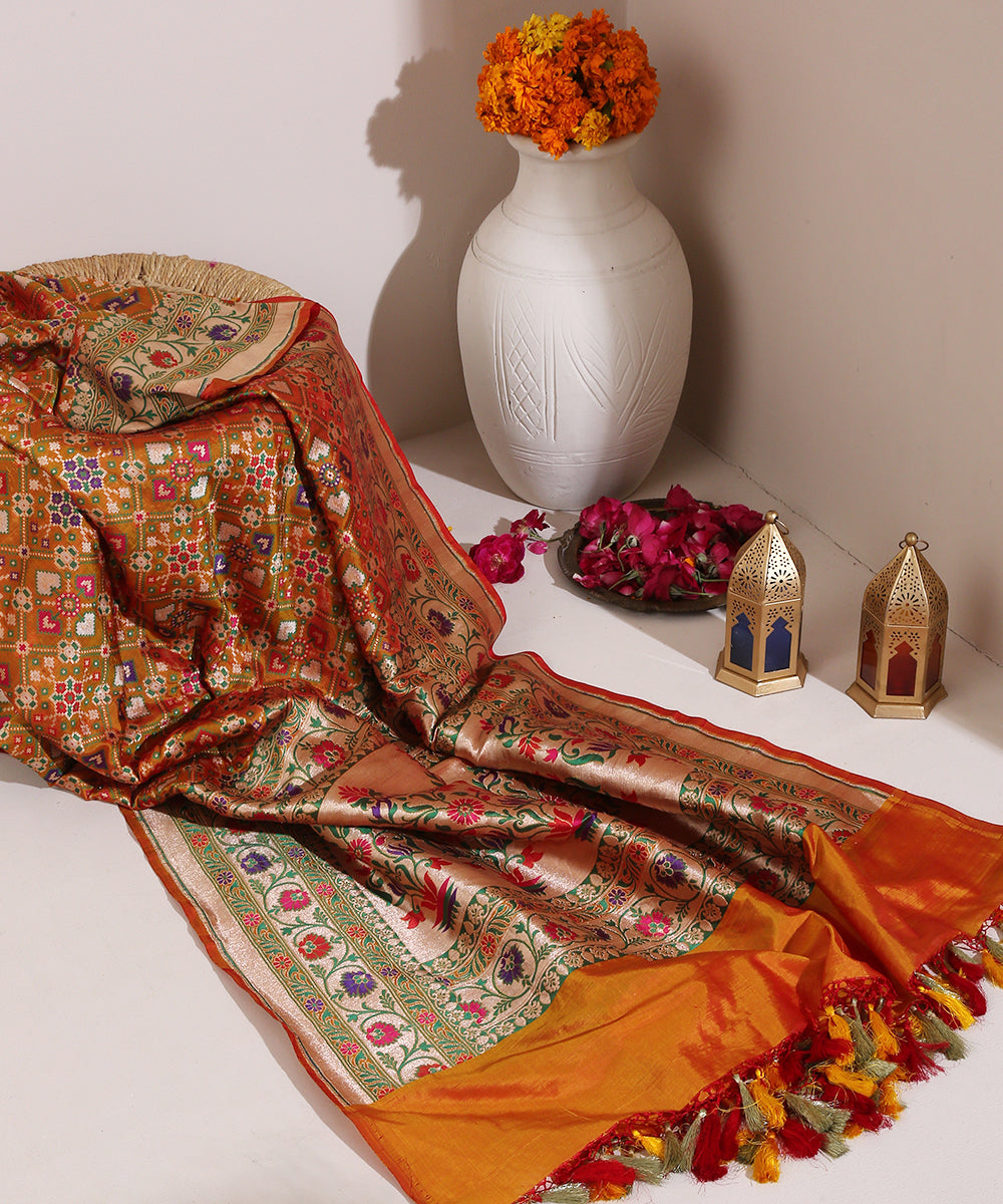 Handloom_Mustard_Meenakari_Banarasi_Patola_Dupatta_with_Floral_Border_WeaverStory_01