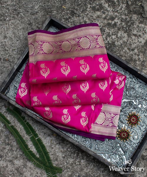 Rani_Pink_Handloom_Pure_Katan_Silk_Banarasi_Dupatta_with_Cutwork_Booti_WeaverStory_01