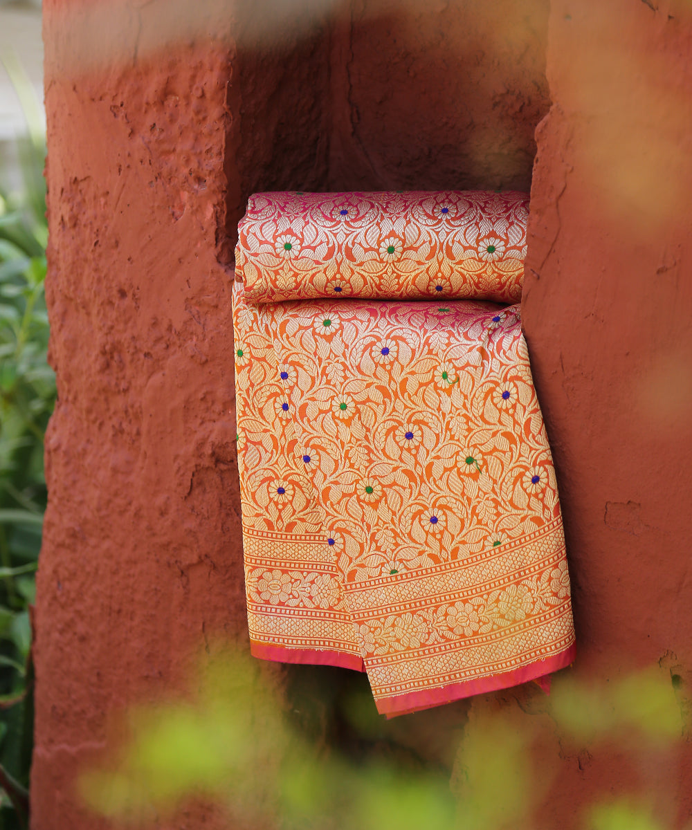 Handloom_Rust_And_Pink_Dual_Tone_Brocade_Pure_Katan_Silk_Banarasi_Dupatta_With_Meenakari_WeaverStory_01