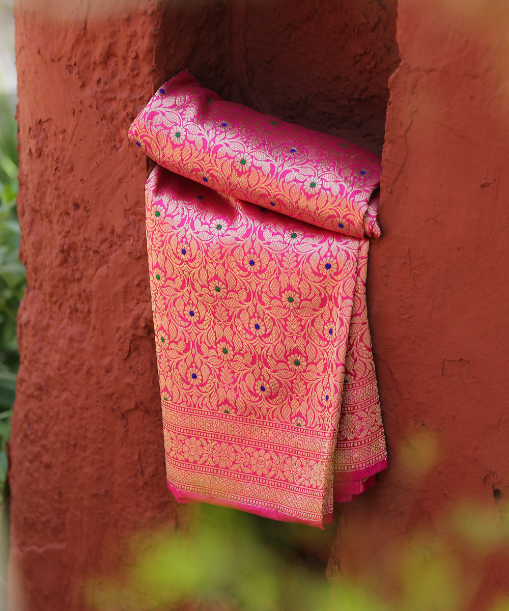 Pink_Handloom_Brocade_Pure_Katan_Silk_Banarasi_Dupatta_With_Meenakari_WeaverStory_01