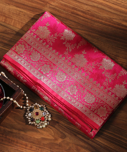 Handloom_Pink_Pure_Katan_Silk_Banarasi_Dupatta_with_Floral_Jaal_WeaverStory_01