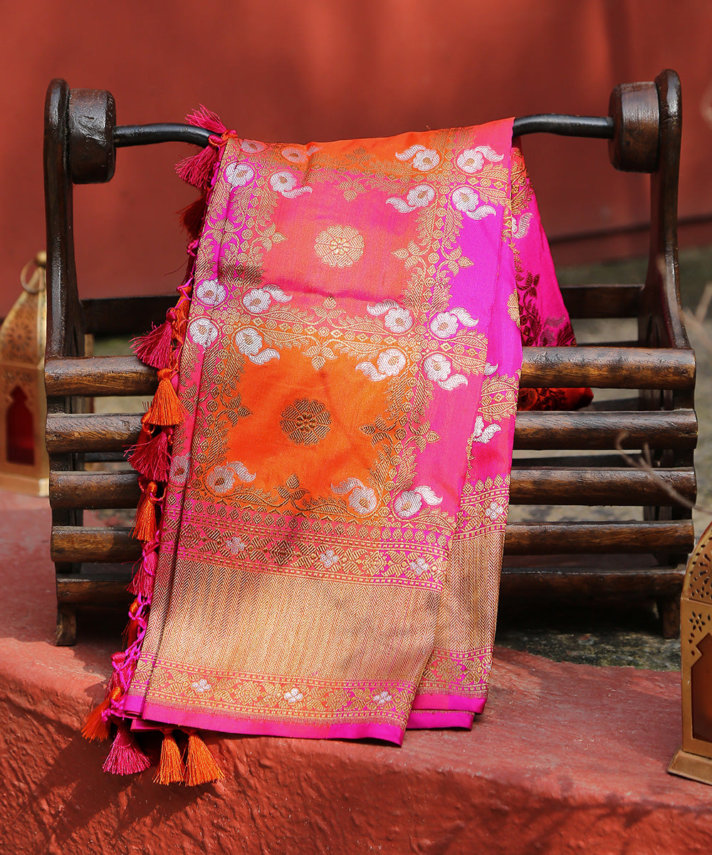 Handloom_Orange_And_Pink_Pure_Katan_Silk_Rangkaat_Banarasi_Dupatta_WeaverStory_01