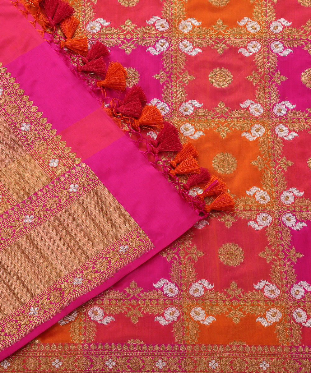 Handloom_Orange_And_Pink_Pure_Katan_Silk_Rangkaat_Banarasi_Dupatta_WeaverStory_04