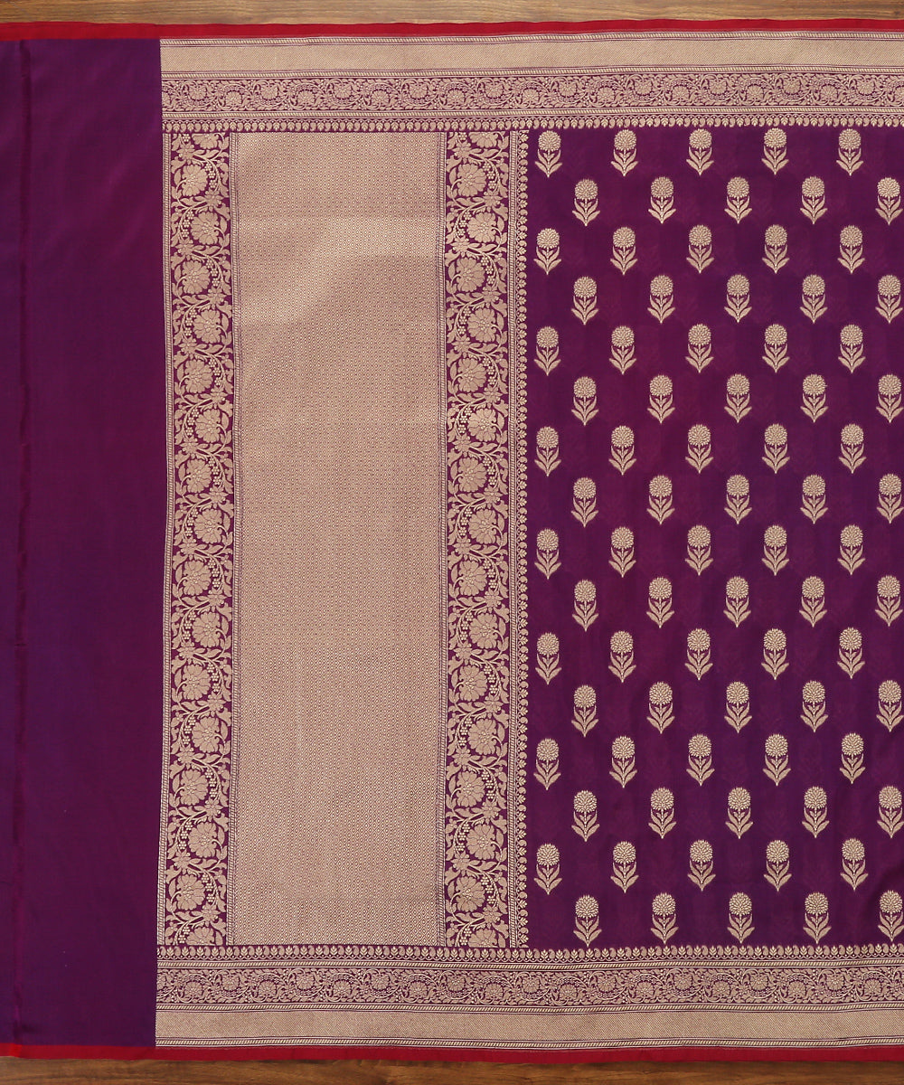 Handloom_Purple_Katan_Georgette_Banarasi_Dupatta_with_Sunflower_Border_WeaverStory_02