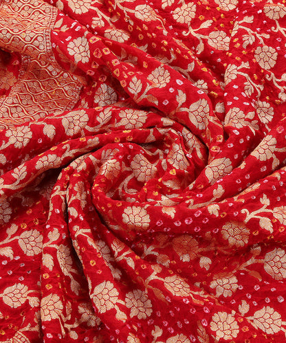 Handloom_Red_Georgette_Banarasi_Bandhej_Dupatta_With_Cutwork_Floral_Jaal_WeaverStory_05