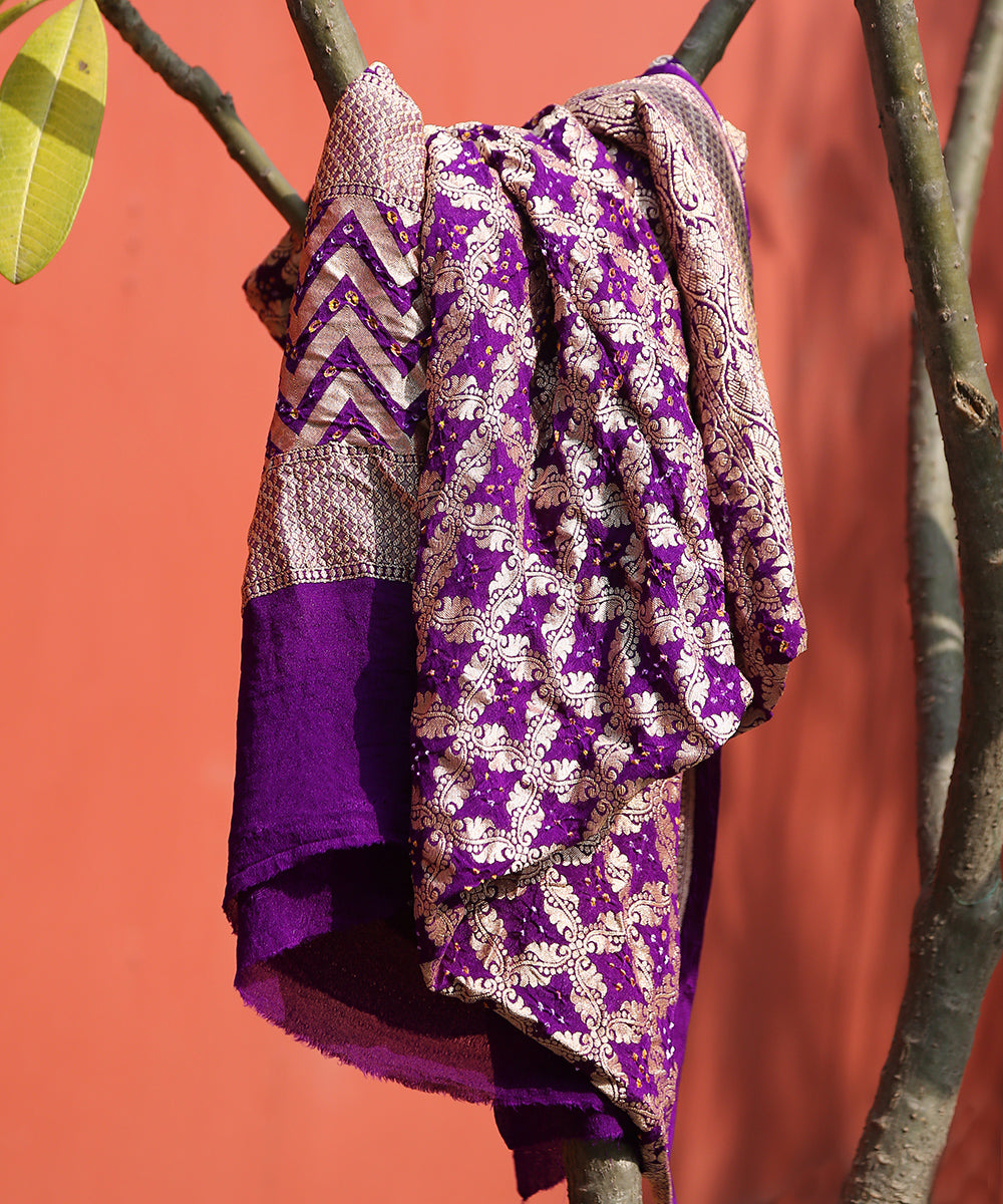 Handloom_Purple_Georgette_Banarasi_Bandhej_Dupatta_with_Zari_Jaal_WeaverStory_01