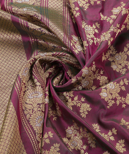 Handloom_Purple_And_Green_Dual_Tone_Katan_Silk_Kadhwa_Dupatta_With_Floral_Bunches_WeaverStory_05