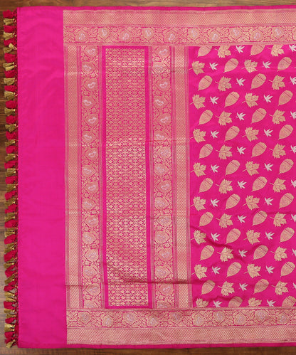 Handloom_Pink_Pure_Katan_Silk_Banarasi_Dupatta_Kadhwa_Leaf_Booti_WeaverStory_02