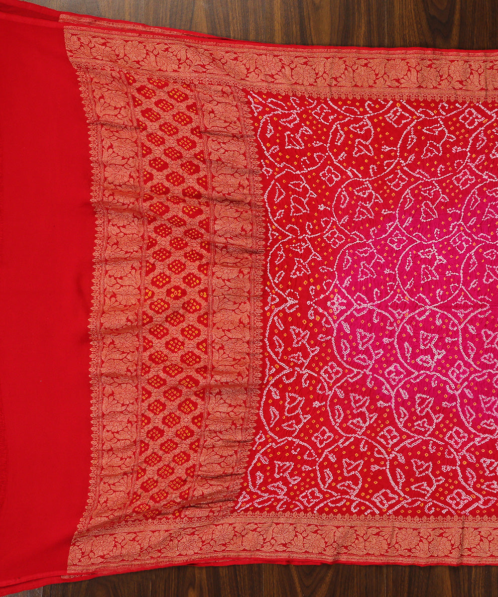 Handloom_Pink_And_Red_Kadhwa_Boota_Georgette_Banarasi_Bandhej_Dupatta_WeaverStory_02