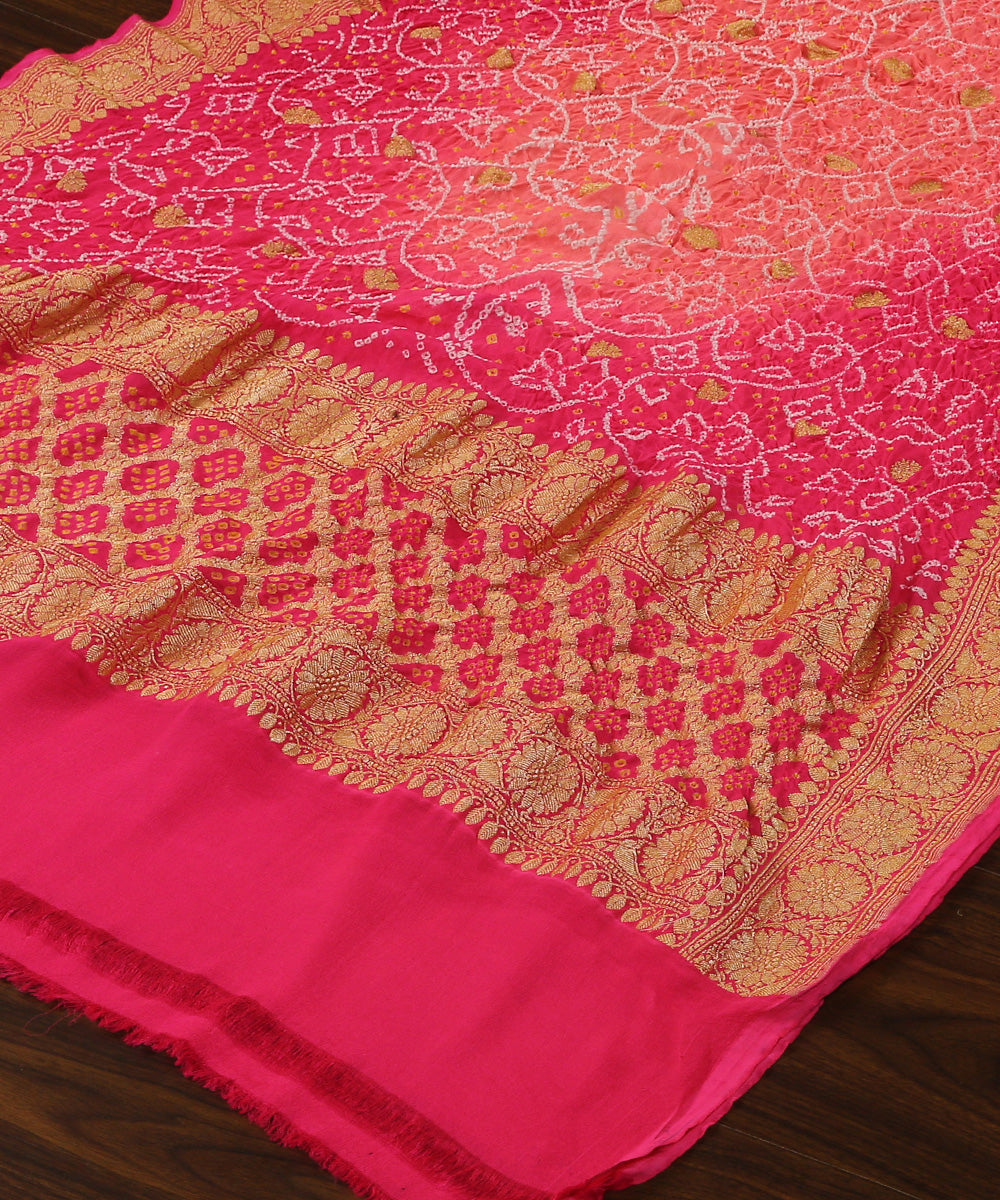 Pink_And_Peach_Handloom_Georgette_Banarasi_Bandhej_Dupatta_WeaverStory_03