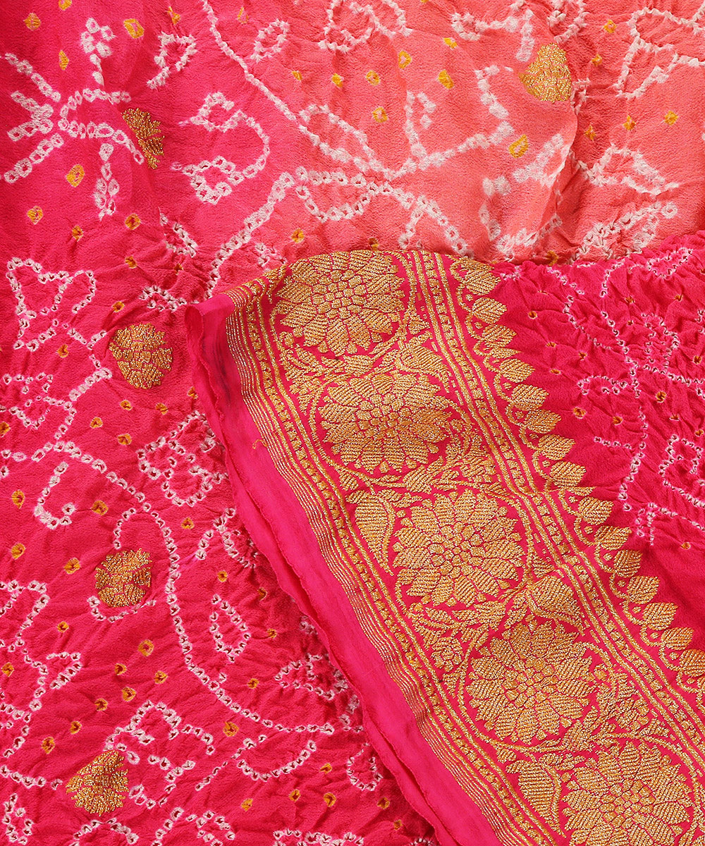 Pink_And_Peach_Handloom_Georgette_Banarasi_Bandhej_Dupatta_WeaverStory_04