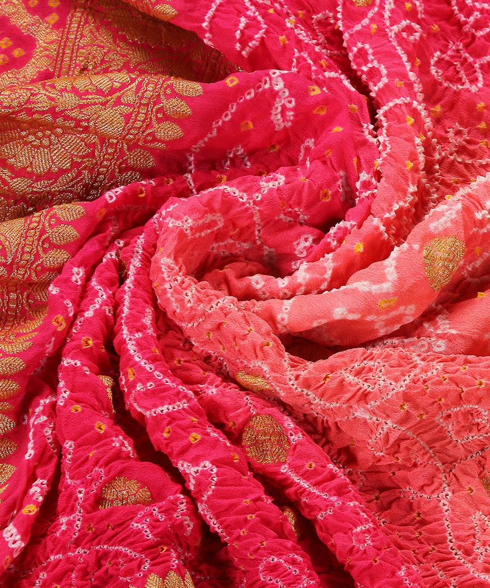 Pink_And_Peach_Handloom_Georgette_Banarasi_Bandhej_Dupatta_WeaverStory_05