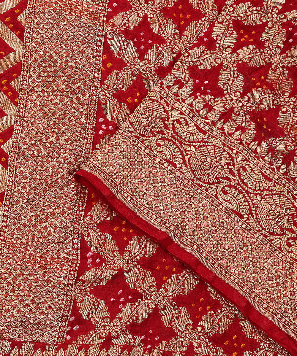 Handloom_Red_Cutwork_Weave_Banarasi_Bandhej_Georgette_Dupatta_WeaverStory_04