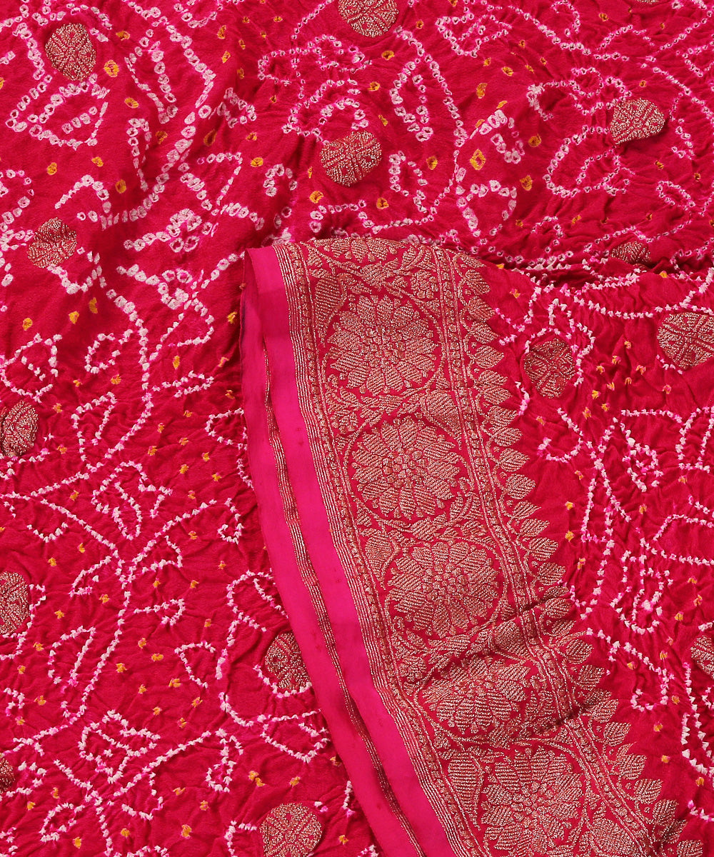 Handloom_Rani_Pink_Georgette_Banarasi_Bandhej_Dupatta_with_Kadhwa_Boota_WeaverStory_04