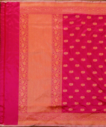 Pink_Handloom_Pure_Katan_Silk_Banarasi_Dupatta_With_Floral_Booti_WeaverStory_02