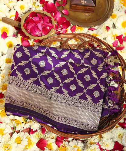 Purple_Handloom_Pure_Katan_Silk_Banarasi_Dupatta_with_Cutwork_Jaal_WeaverStory_01