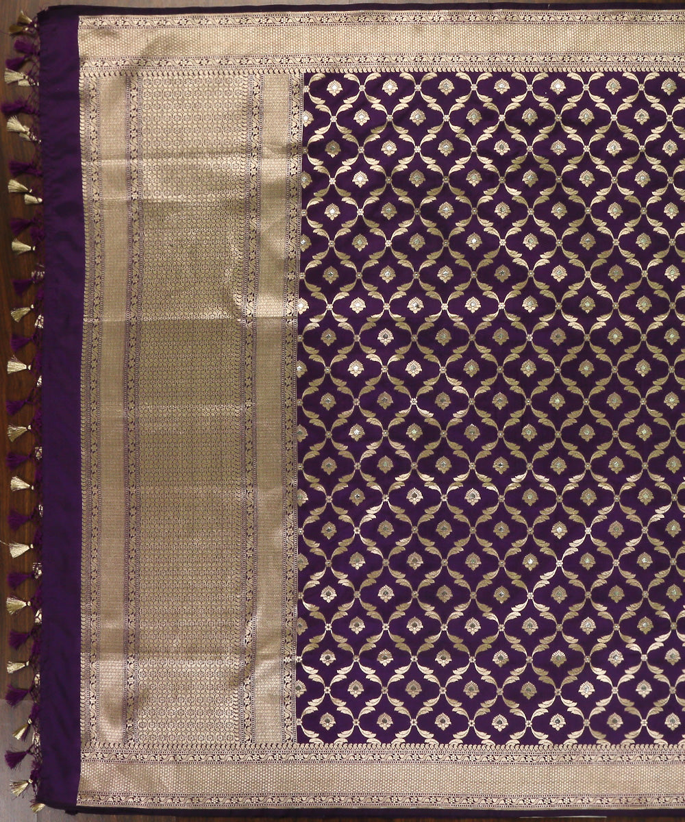 Purple_Handloom_Pure_Katan_Silk_Banarasi_Dupatta_with_Cutwork_Jaal_WeaverStory_02